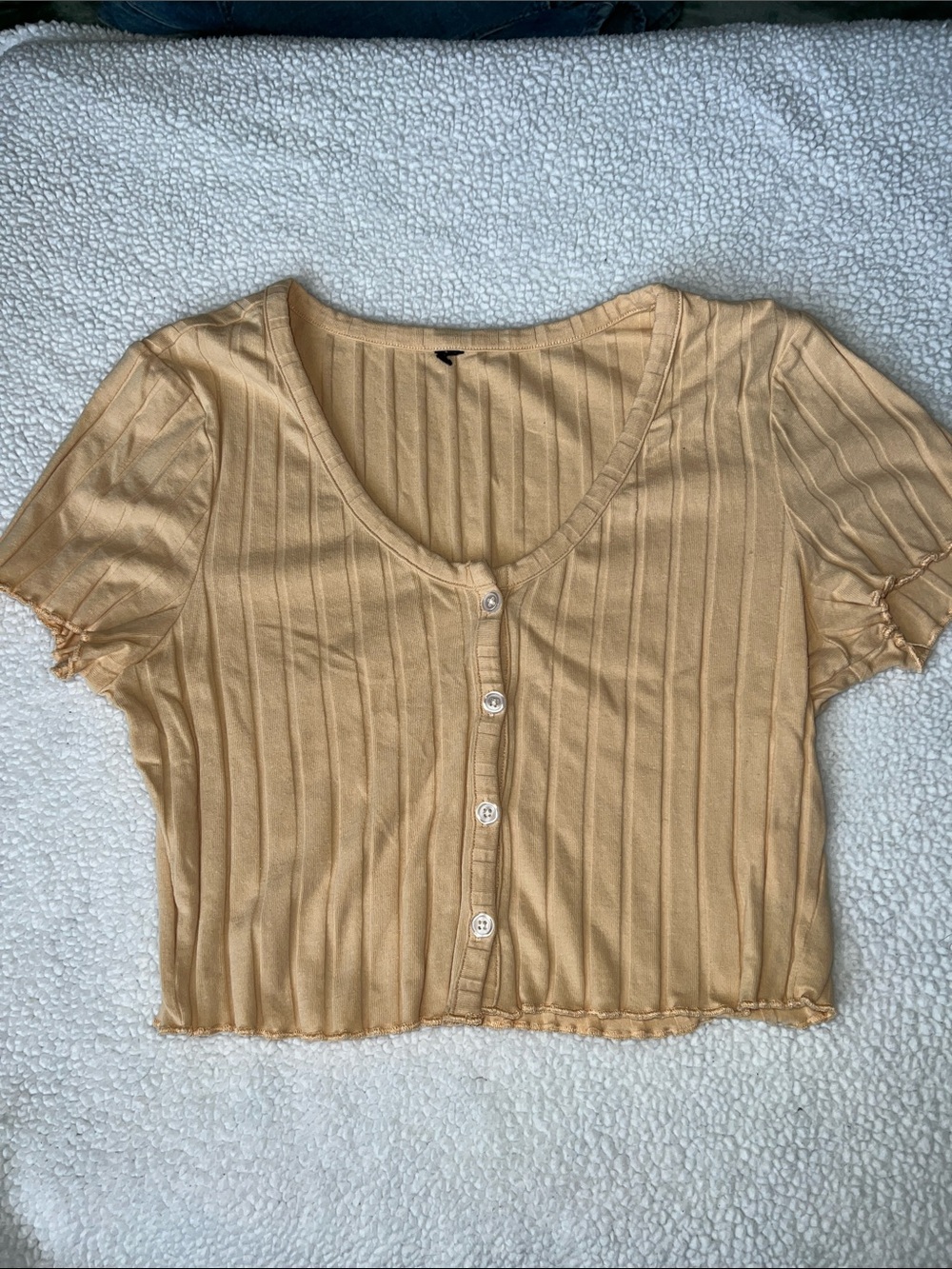 Cream ribbed crop top